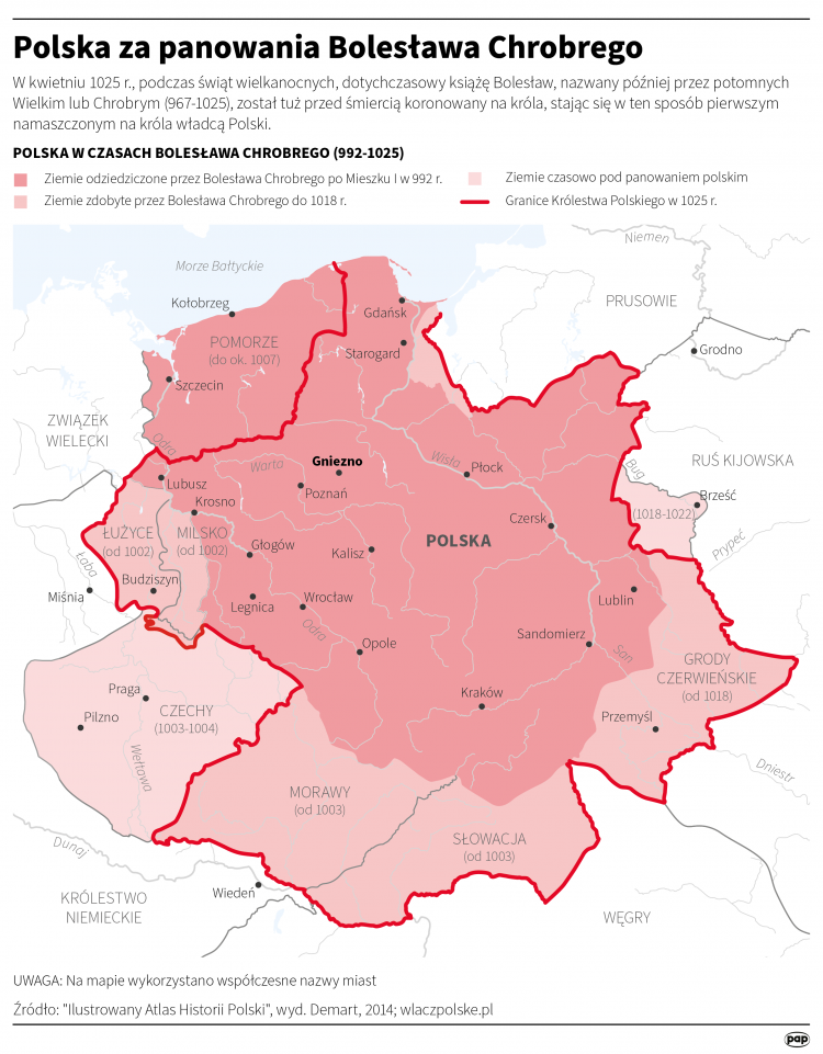 Mapa Polski za panowania Bolesława Chrobrego
