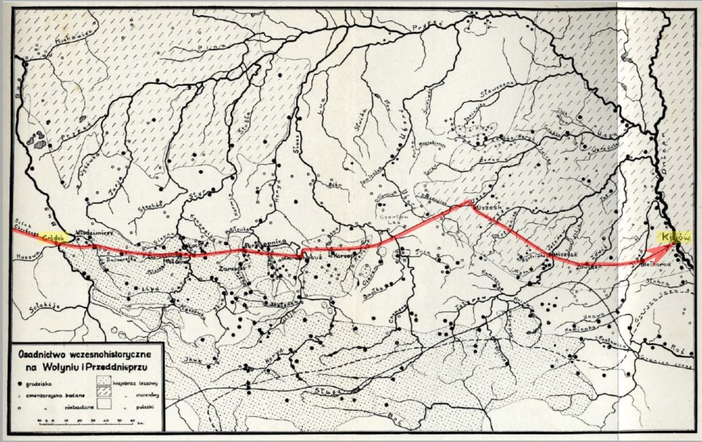 Mapa z wskazanym kierunkiem wyprawy kijowskiej
